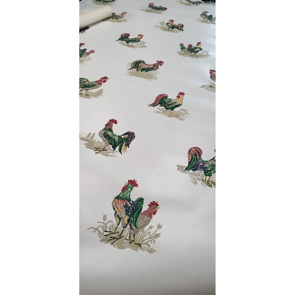Vintage 90s Retro Kitchen WallPaper Covering Colorful Roosters‎ Roll 29inchx28ft